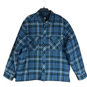 BC Clothing Shacket Men Size XXL Blue Black Plaid Flannel Quilted Lining Pockets